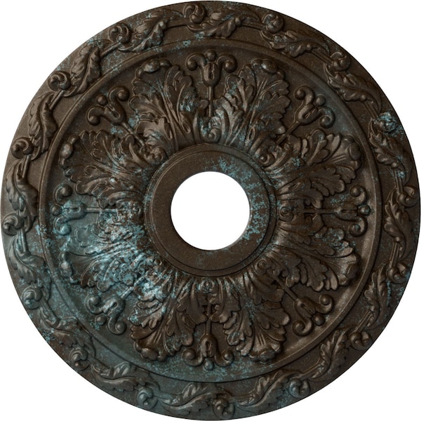 Ekena Millwork Spring Leaf Medallion (Canopies up to 5 5/8"), 19 7/8"OD x 3 5/8"ID x 1 1/4"P, Bronze Blue Patina CM19SPBBS - main